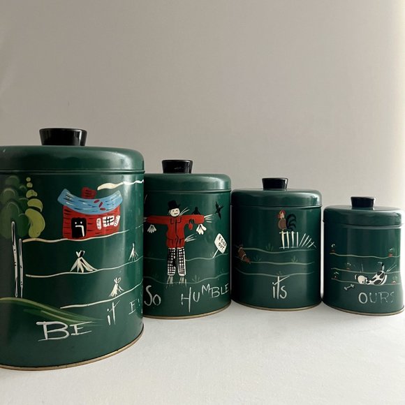 Mid-Century Scenic Canisters Farmhouse Kitchen Canisters by Ransburg Set of 4 - Picture 4 of 10